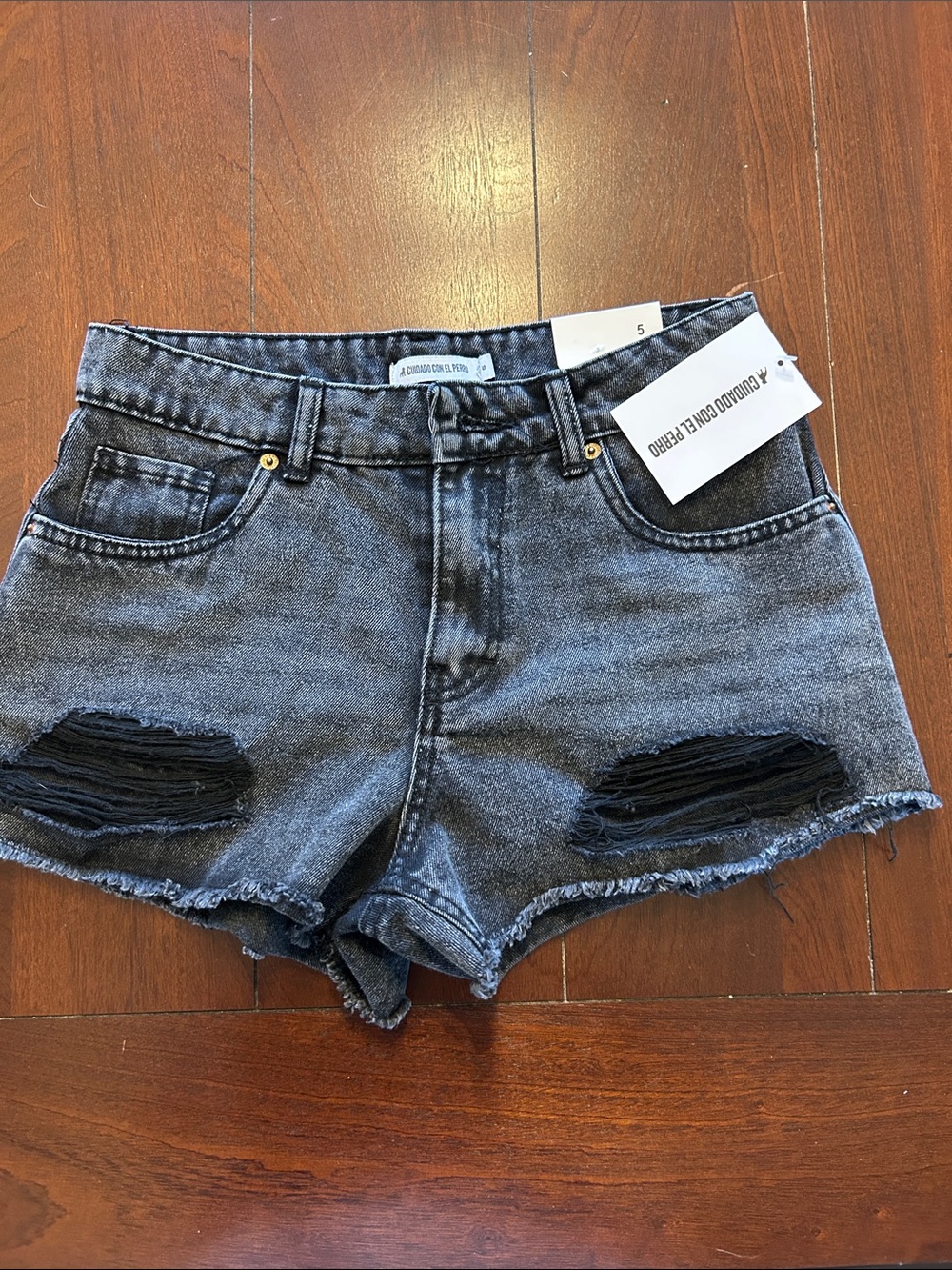 Distressed High-Rise Jean Shorts in Black Wash